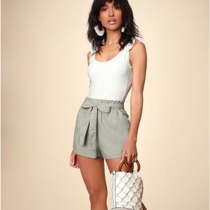 Lulus sage green paper wag high waist shorts